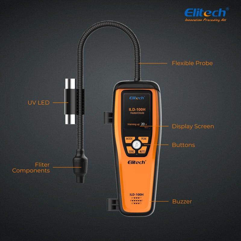 Elitech HVAC Refrigerant Leak Detector Heated Diode Sensor Halogen Freon Sniffer, Air Conditioning Detection, R22 R410A R134A R1234YF CFCs HCFCs HFCs, ILD-100H - Image 5